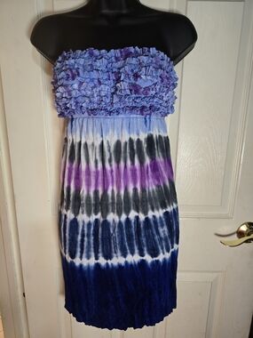 VENUS Blue and Purple Tie-Dye Tube Dress